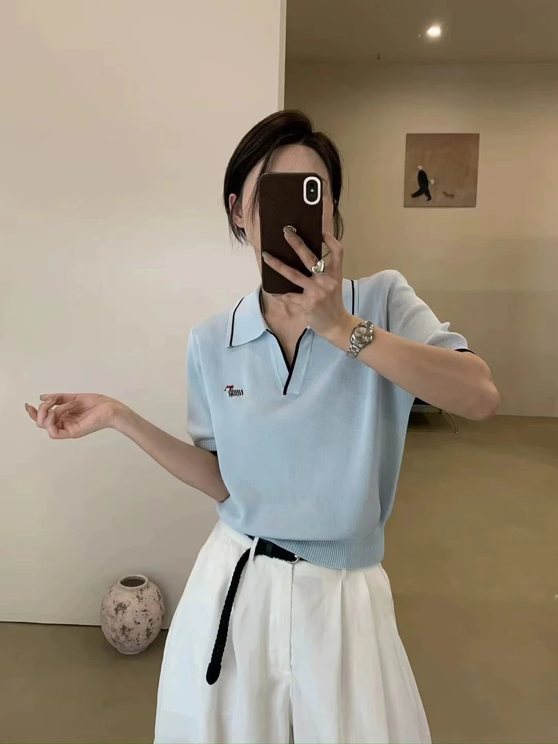 051-100短袖常规纯色常规款夏季毛针织衫针织衫休闲百搭简约