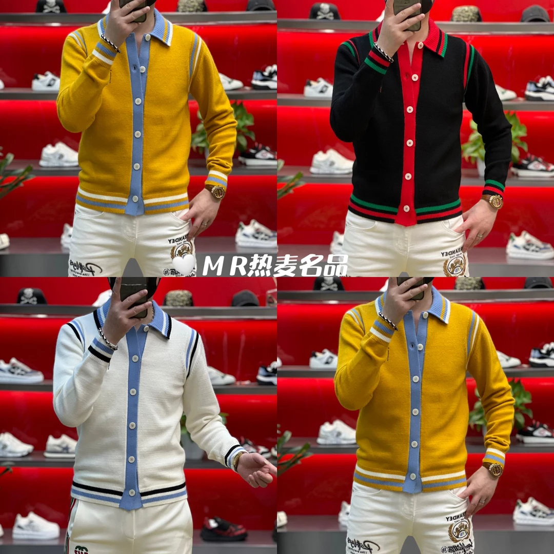 【热麦甄选】2025秋冬羊毛针织小香风拼色时尚款 男士修身弹力毛衫