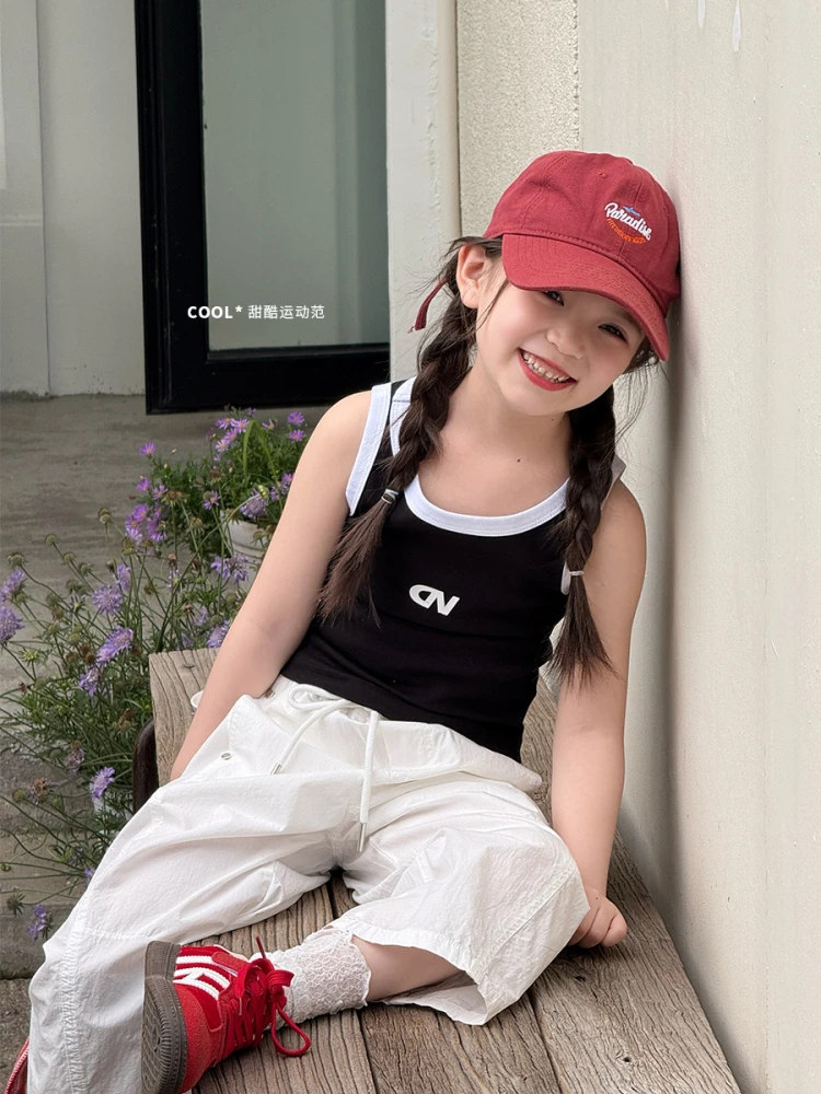 女童2025夏季新款简约百搭黑白运动风背心E51G002013