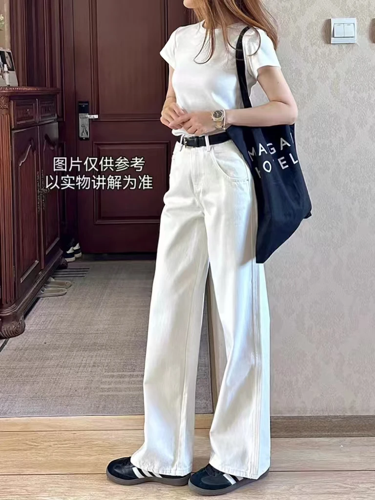 微胖大码女装2025春季新款韩系高腰牛仔阔腿裤（送腰带）