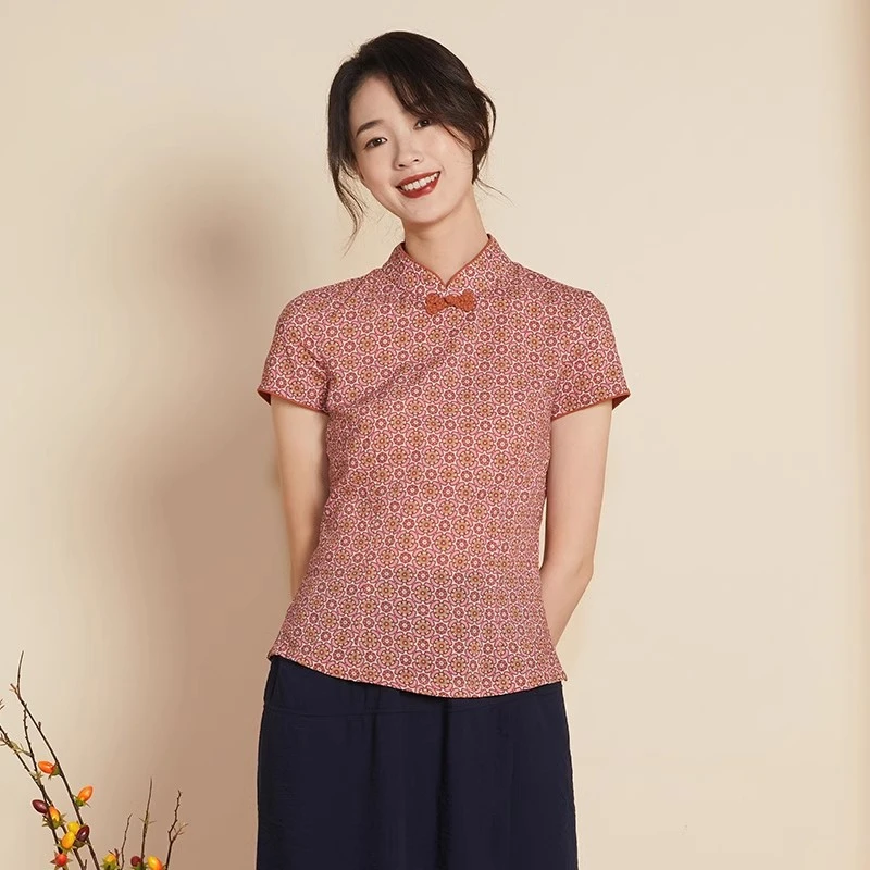 JXQPS24短款唐装中国风女装布符夏新款复古原创盘扣改良旗袍上衣