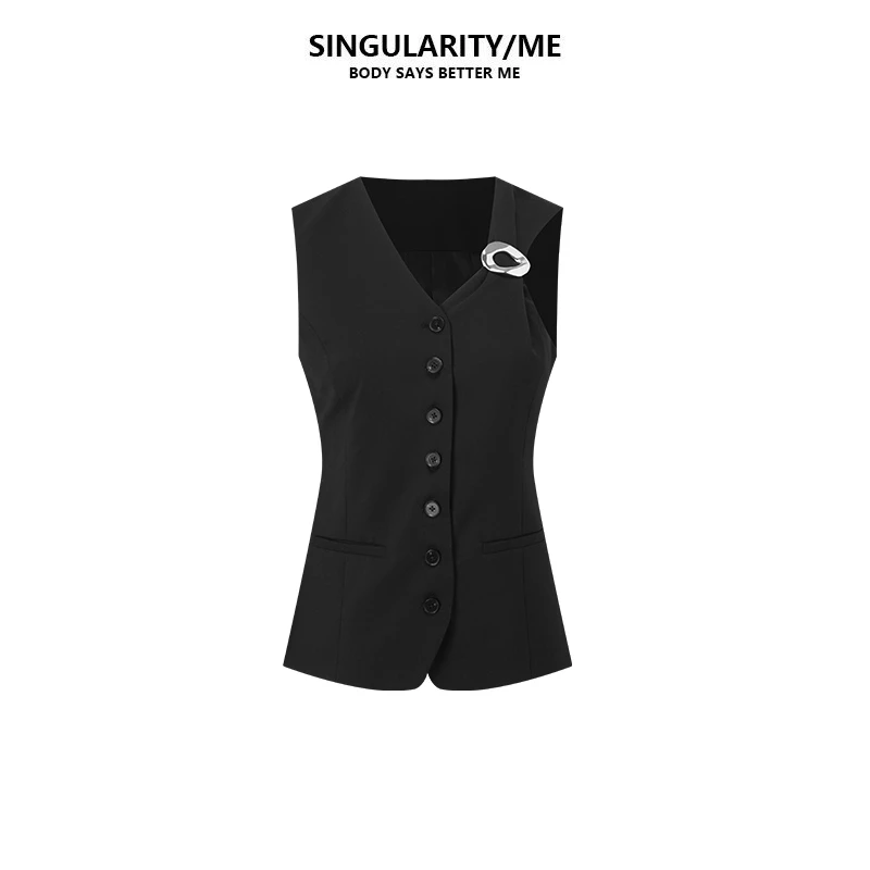 Singularity Me 4A 4069 老钱风黑色V领单排扣无袖高级西装马甲