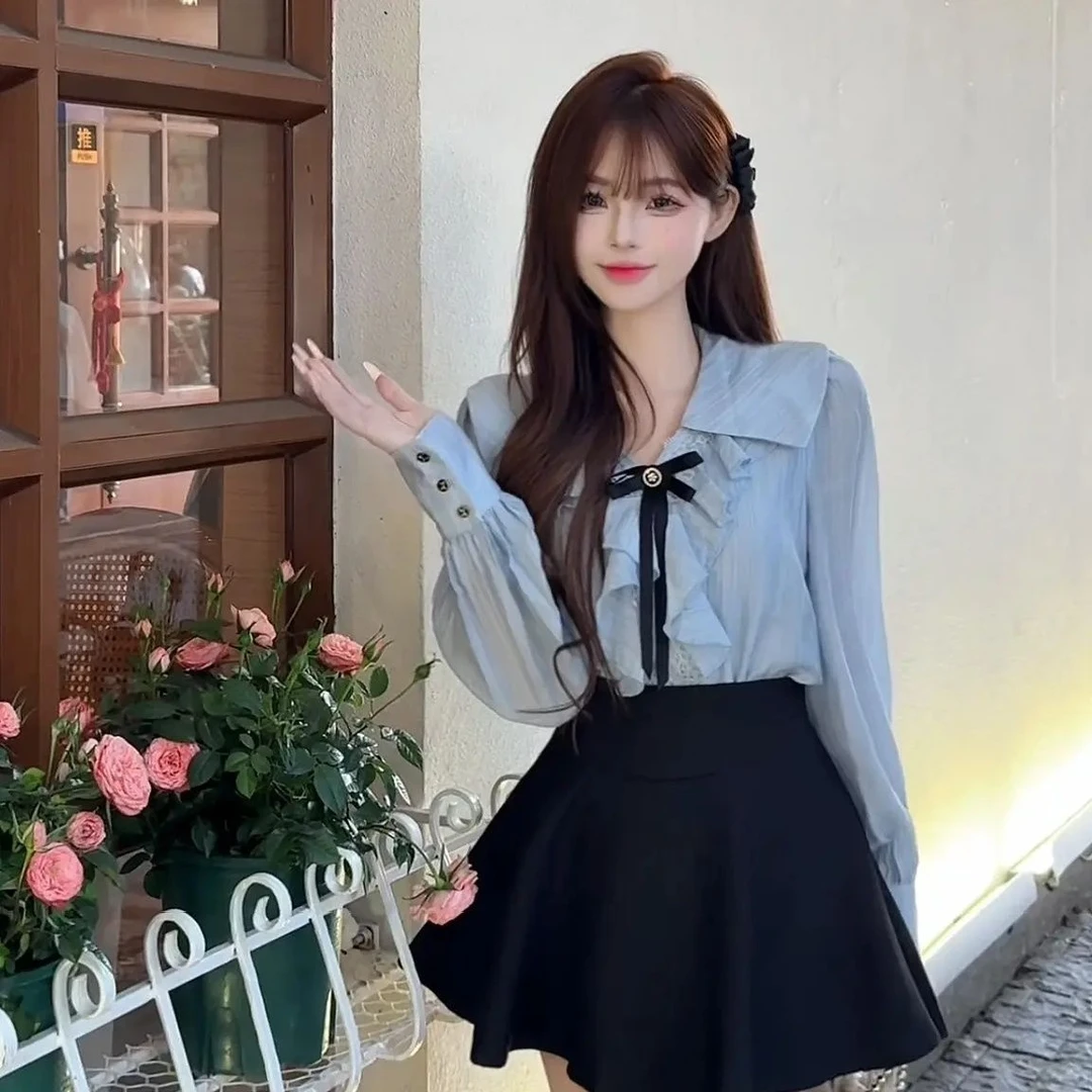 大码套装法式2025气质新款长袖春季衬衫半身裙两件套漂亮洋气上衣
