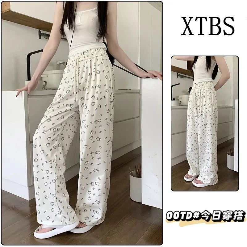可爱kitty猫阔腿裤女2025新款ins高腰灯芯绒百搭垂感显瘦直筒休闲