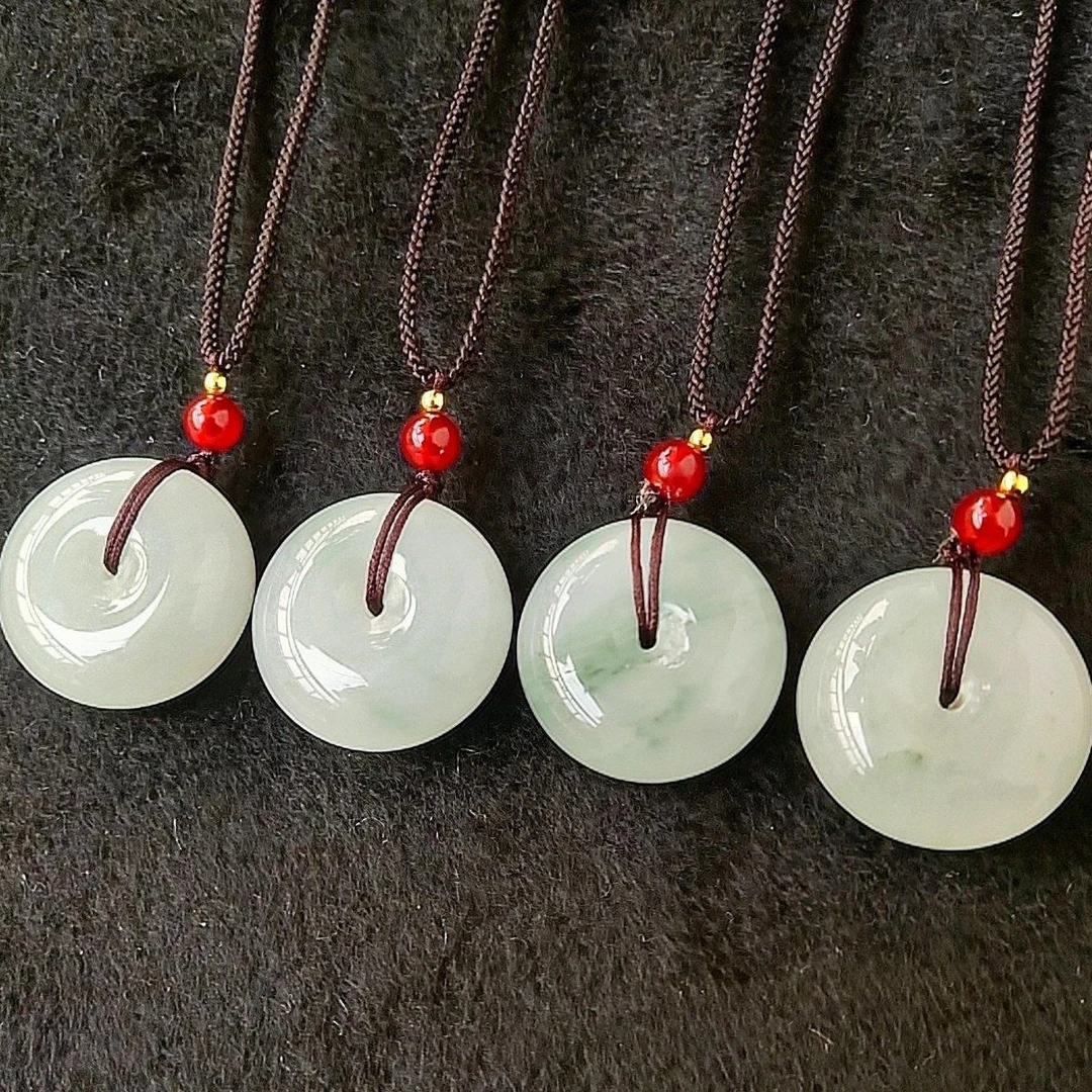 纯天然新疆天山翠玉平安扣男女吊坠飘花翠挂件情侣玉石吊坠