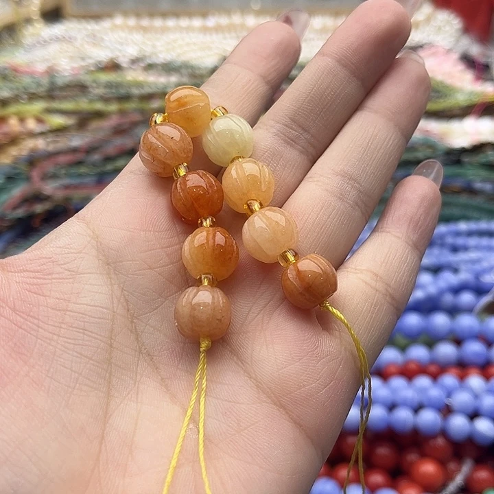 玛瑙/玉髓珠宝半成品未镶嵌一条12mm左右金丝玉南瓜珠