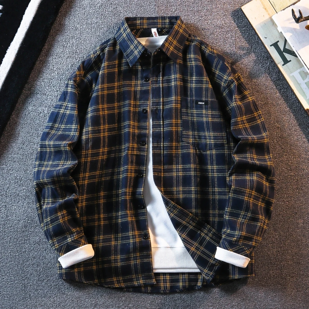 格子长袖衬衫男春夏薄款潮流高级感痞帅宽松小香风衬衣外套男