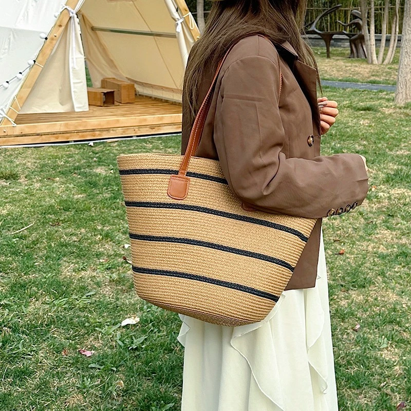 2025简约质感休闲小众草编女大容量百搭编织夏季腋下单肩托特包