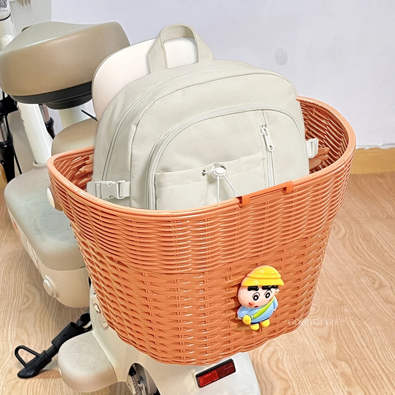 电动车车筐后座放书包神器可爱卡通蜡笔小新电瓶车车篮置物收纳篮