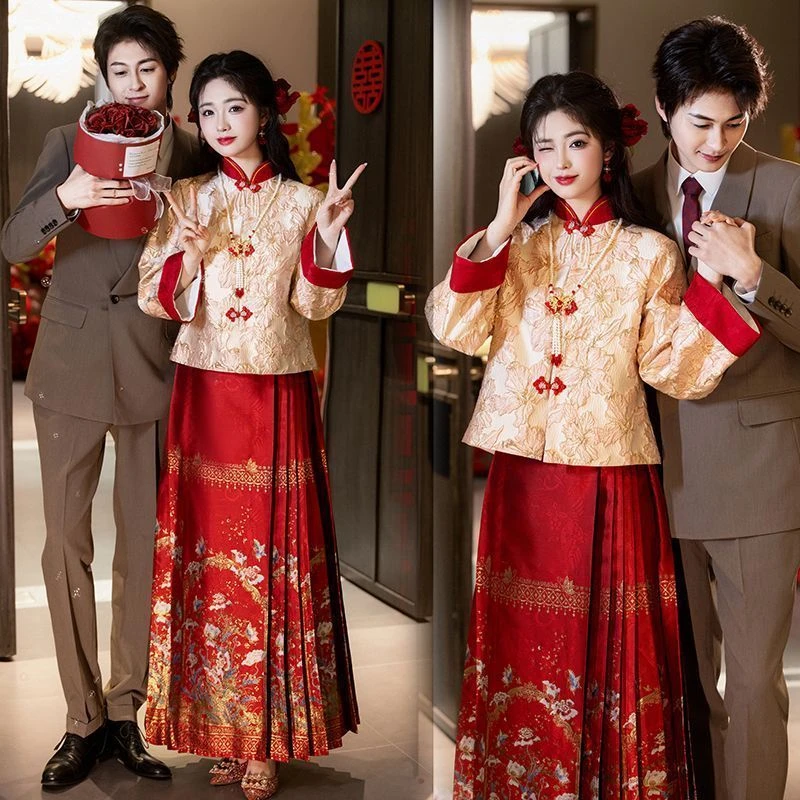 马面裙套装2025春季新款新娘新中式大码胖mm结婚敬酒服订婚礼服裙