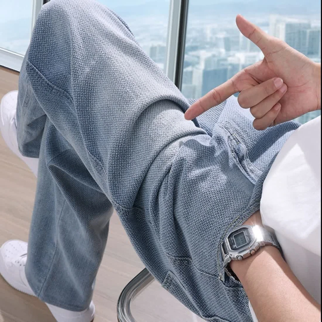 2025夏季星空纹牛仔裤男士新款潮牌美式高街裤子宽松直筒阔腿裤潮