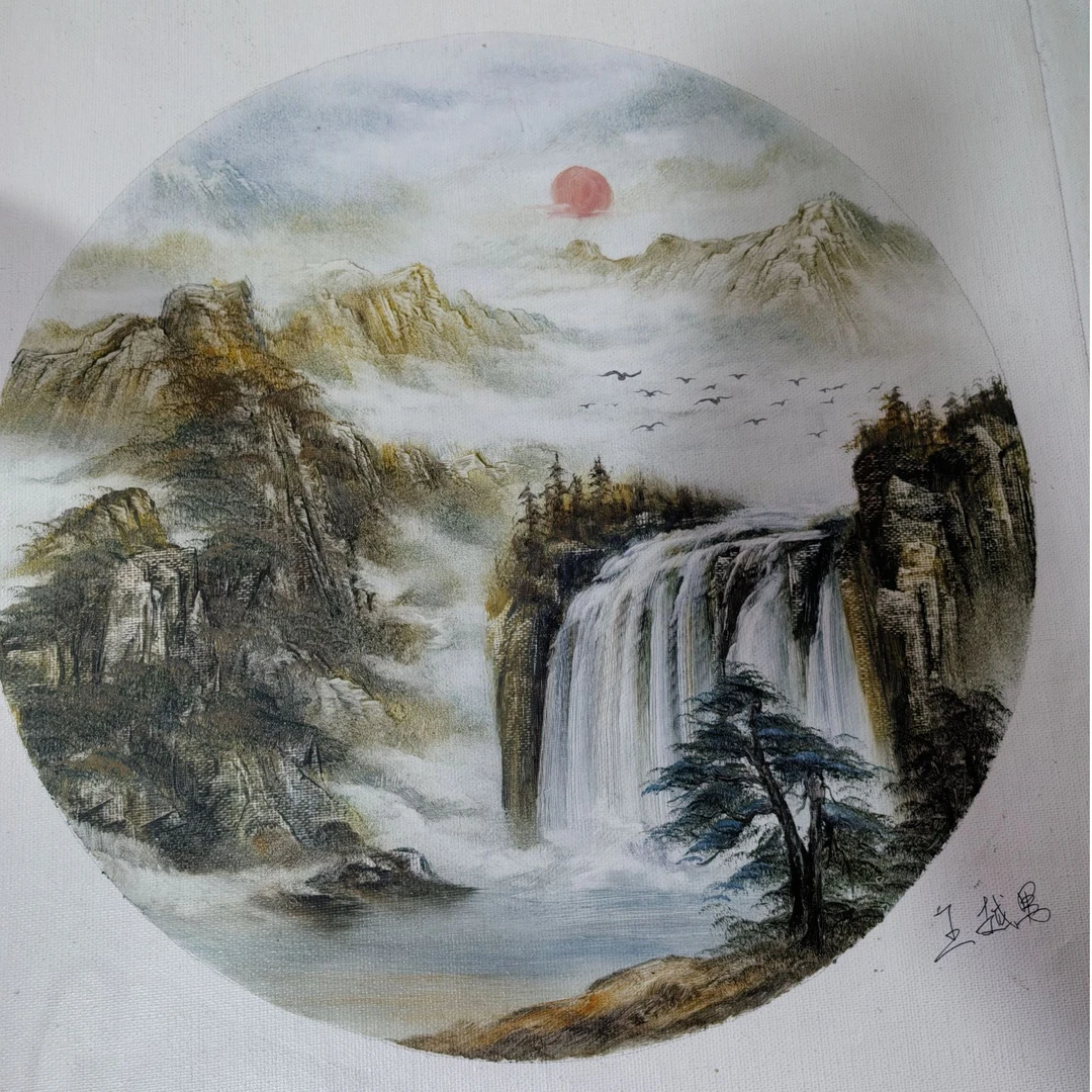 纯手绘油画“旭日东升”-王越南老师