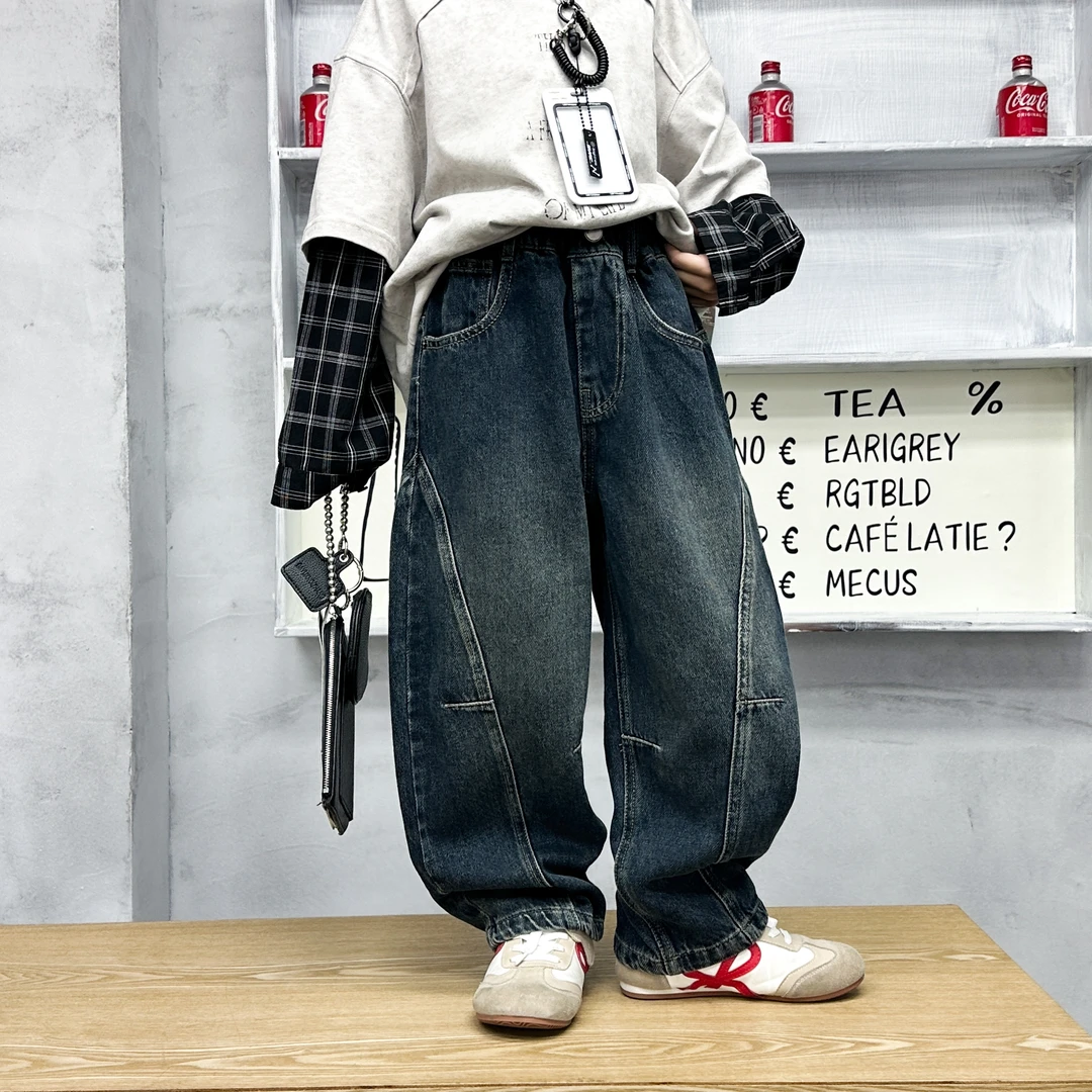 2025新款时尚儿童潮流百搭韩版个性弯刀春秋牛仔裤jk009