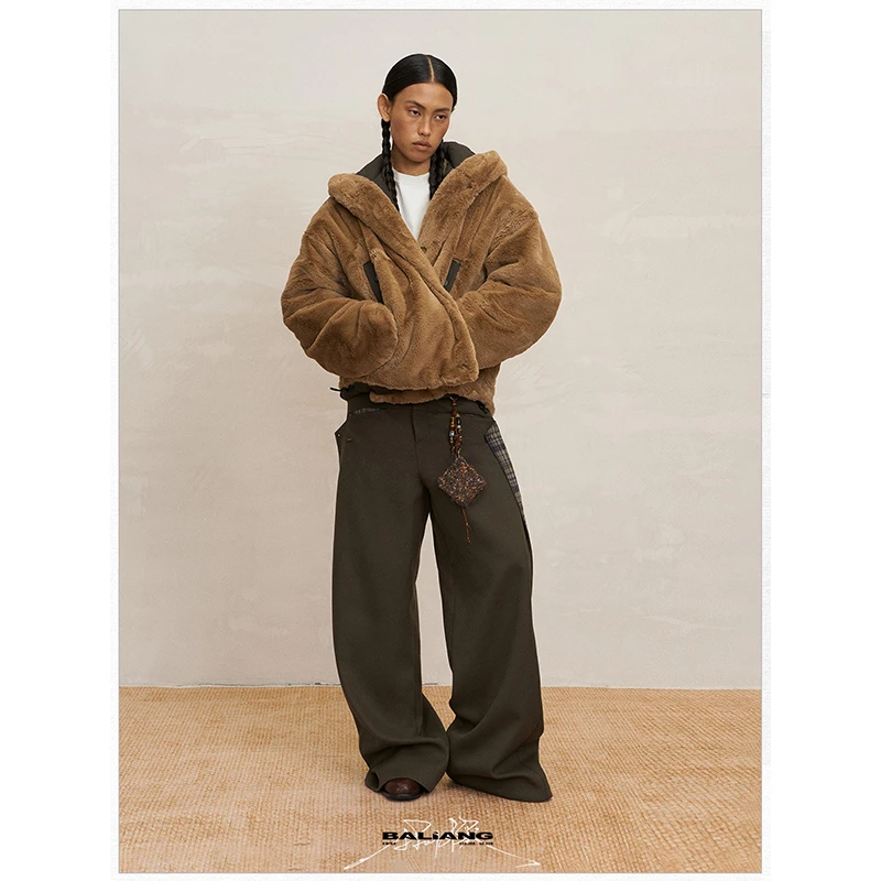 BALIANG「捌樑」“多形态”垂感格纹开袋可塑形撞色廓形西裤长裤