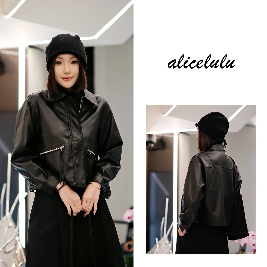 1 ALICE “酷姐日常”短外套 松紧显瘦 时髦皮质 S2142001Tr