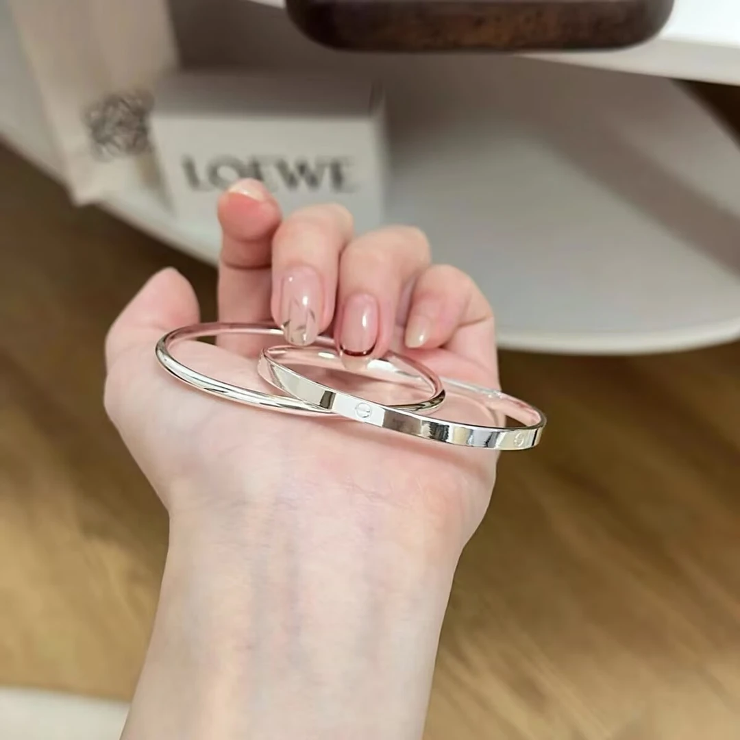 足银手镯 116号链接 双环卡家简约时尚双圈闭口实心纯银手镯