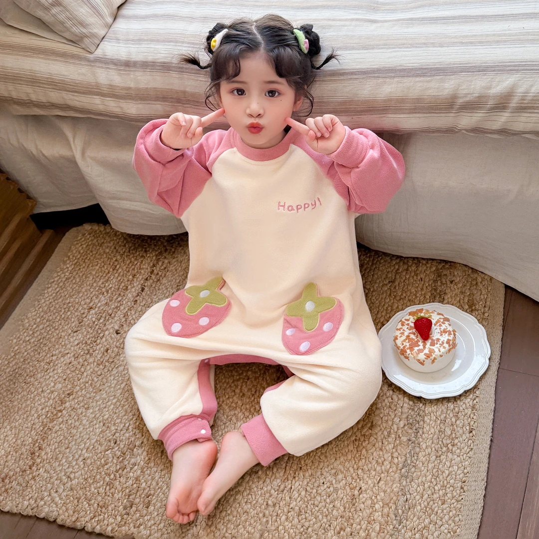 女童连体睡衣秋冬款奥粒绒睡袋2025新款宝宝防着凉儿童保暖家居服