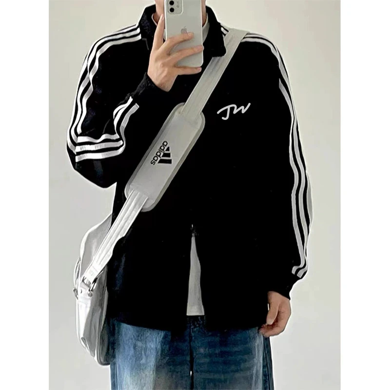 labzaa美式简约印花三条杠立领开衫卫衣男秋冬季潮牌百搭宽松外套