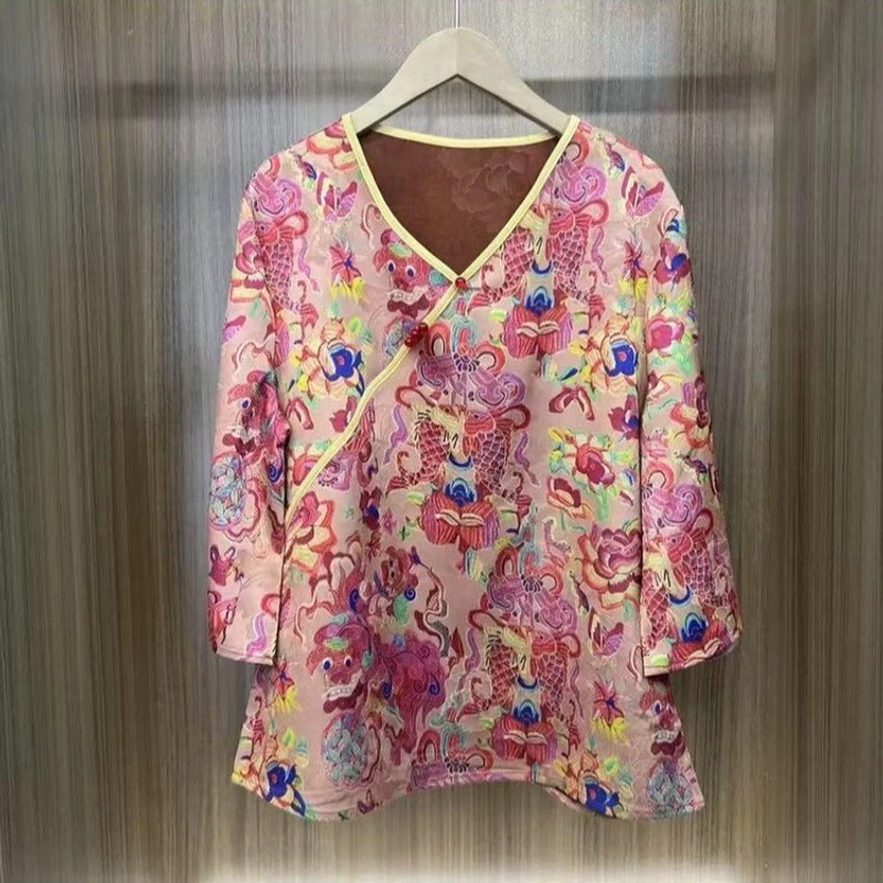 【如鱼得水】新中式2025年新款斜襟花色爆款小衫民族风显瘦上衣