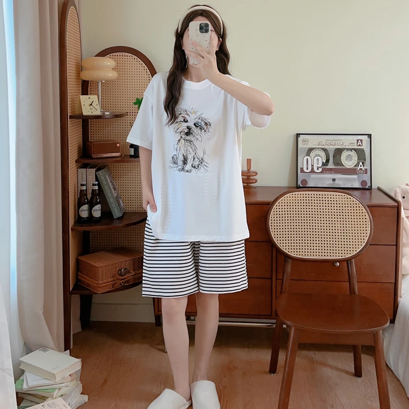 大码240斤纯棉睡衣胖mm夏季双短休闲宽松高级感套装家居服可外穿