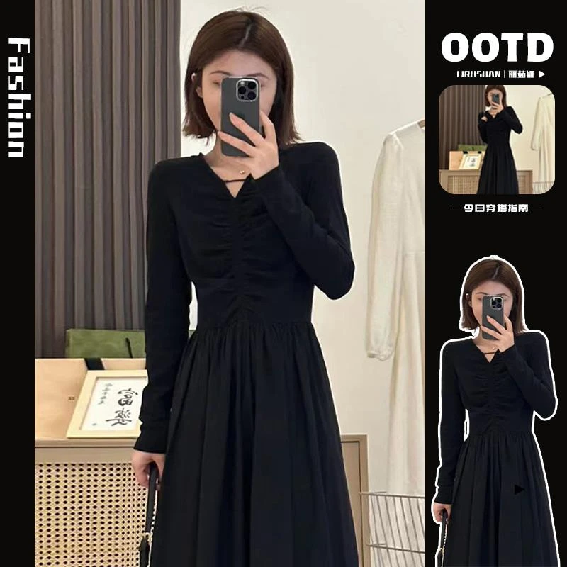 赫本风高级感法式黑色连衣裙子夏季2025新款女装气质长裙梨形身材