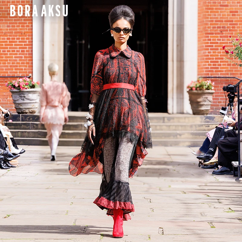 商场同款BORA AKSU2025早春新品泡泡袖褶裥印花连衣裙B1FAW61330