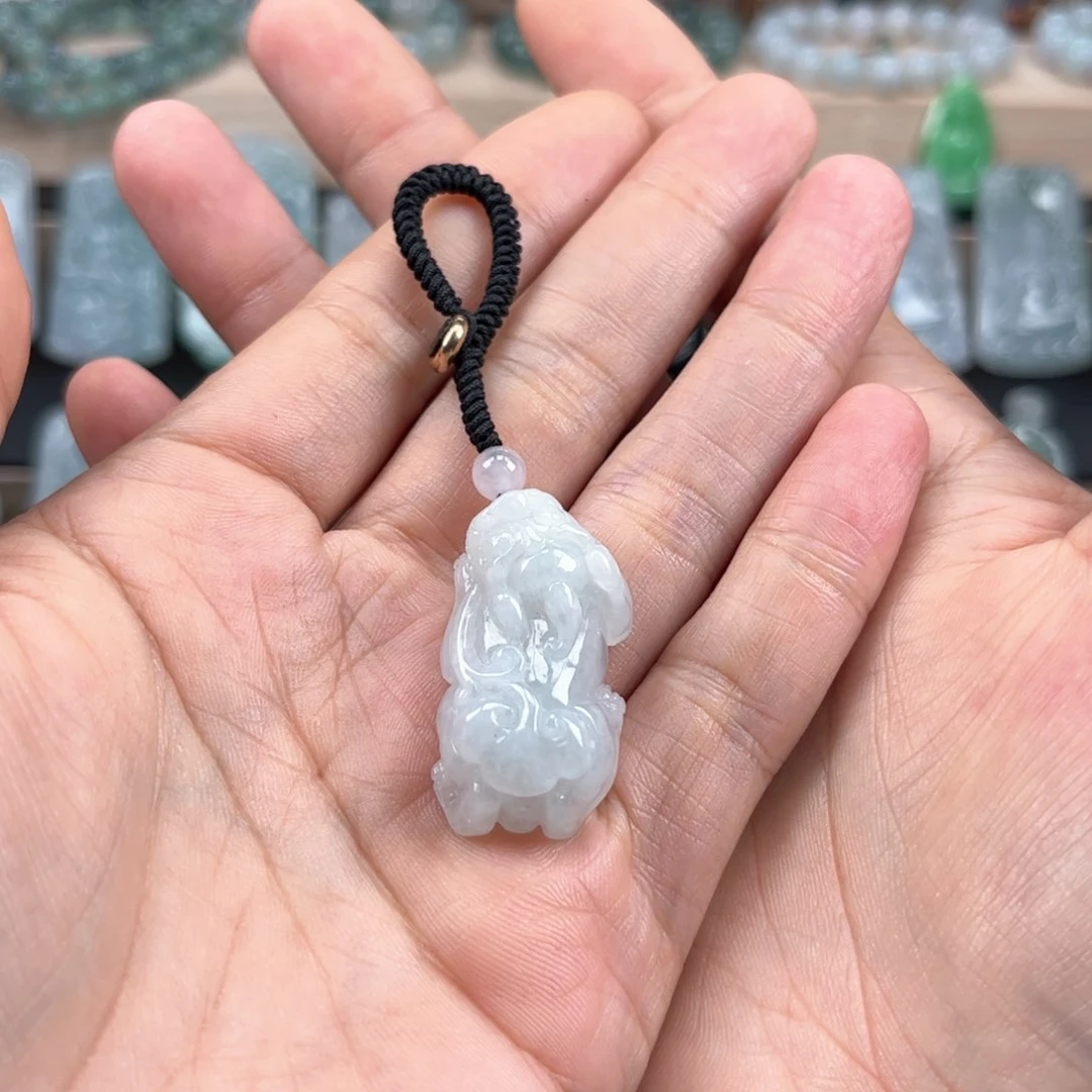 翡翠颈饰未镶嵌貔貅缅甸天然翡翠A货白糯冰