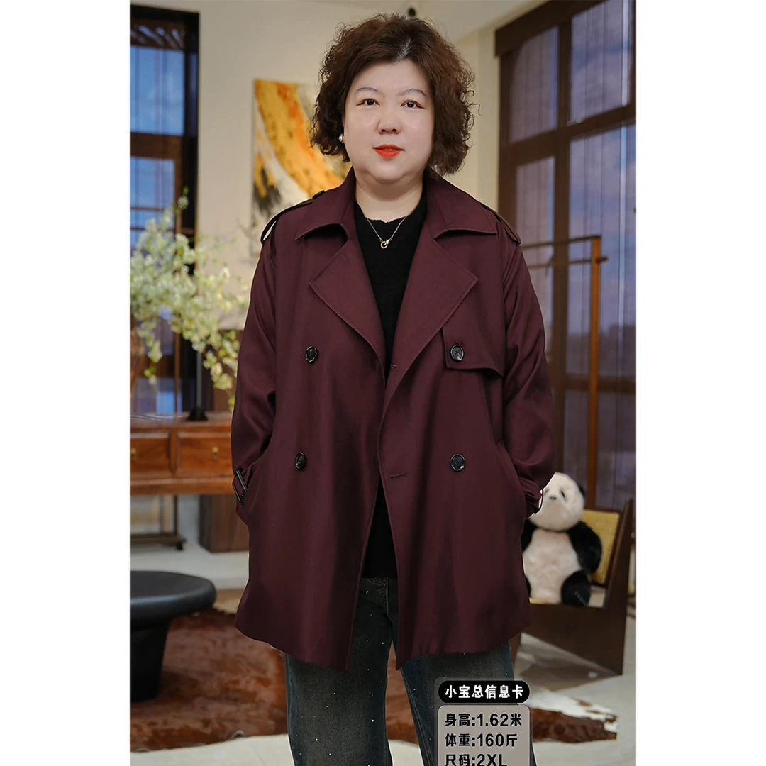 金雀绫【布拉格初秋】设计师经典百搭双排扣加宽加大风衣SZA2TW552