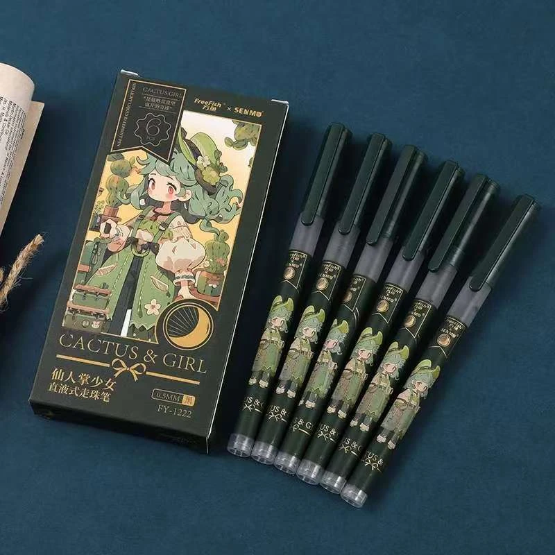 方鱼少女系列0.5黑色直液式走珠笔6支装（10盒）