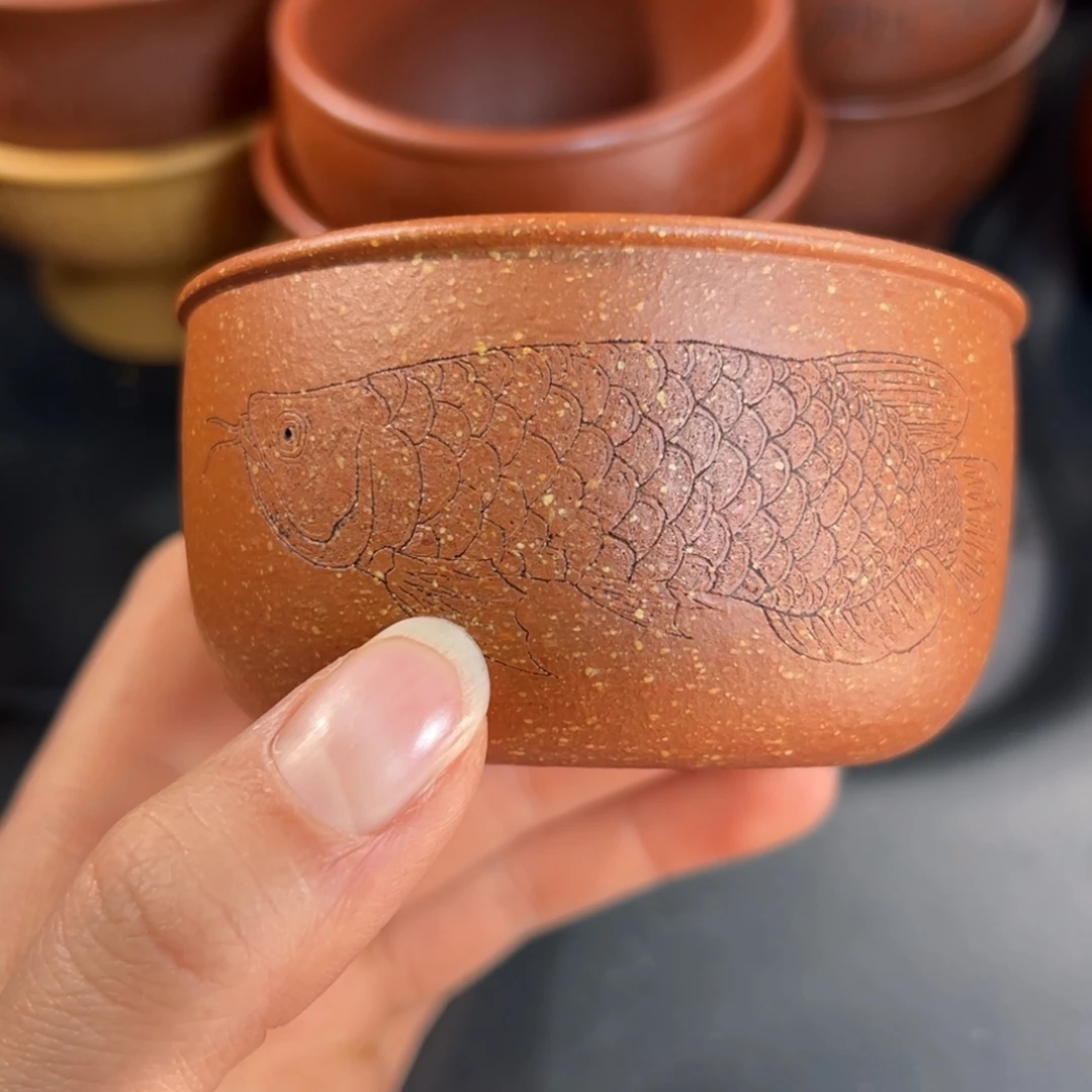 紫砂茶杯红降坡主人杯