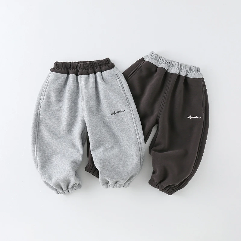 【三叁】儿童加绒卫裤秋冬2024新款男童拼色刺绣字母长裤AK978
