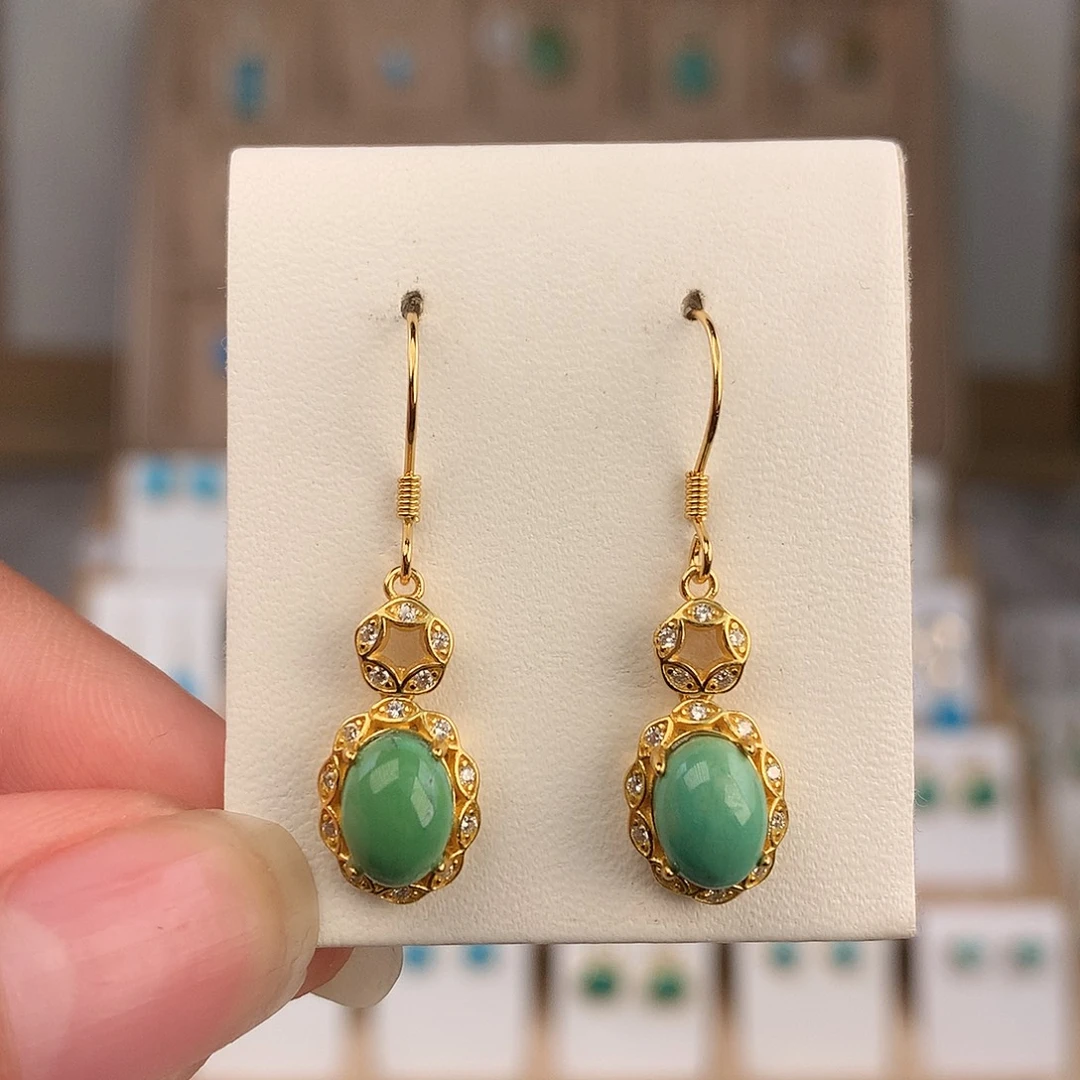 绿松石银S925镶嵌耳饰