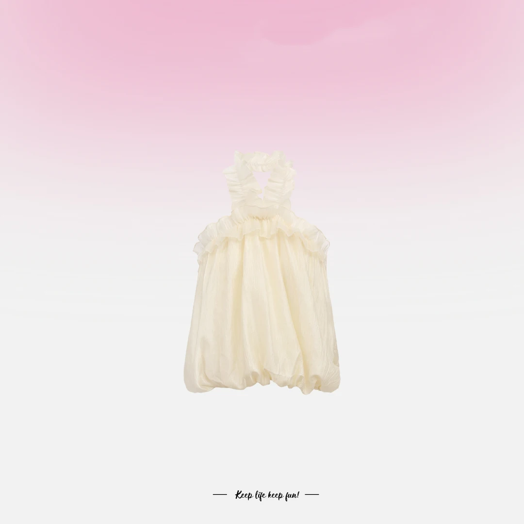 夏季穿搭木耳边拼接立体花朵挂脖百搭显瘦上衣F592005