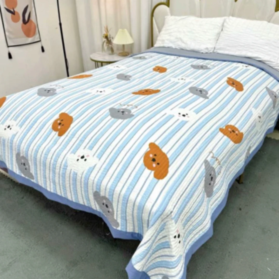 （蓝色小狗)200x230 水洗棉床盖 柔软舒适