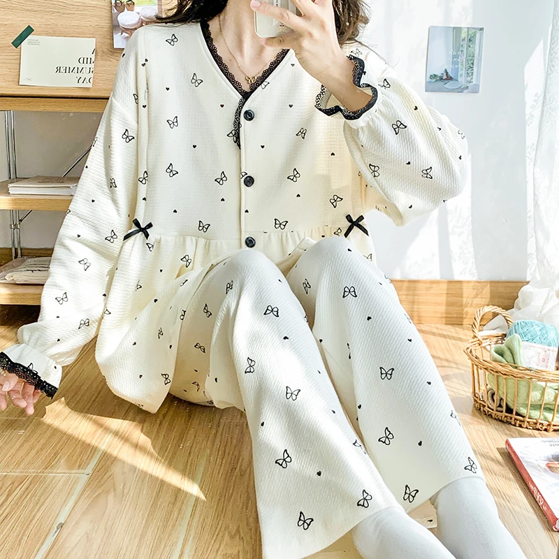 月子服女春秋孕妇睡衣纯哺乳服宽松棉夏孕期产后可调节家居服套装