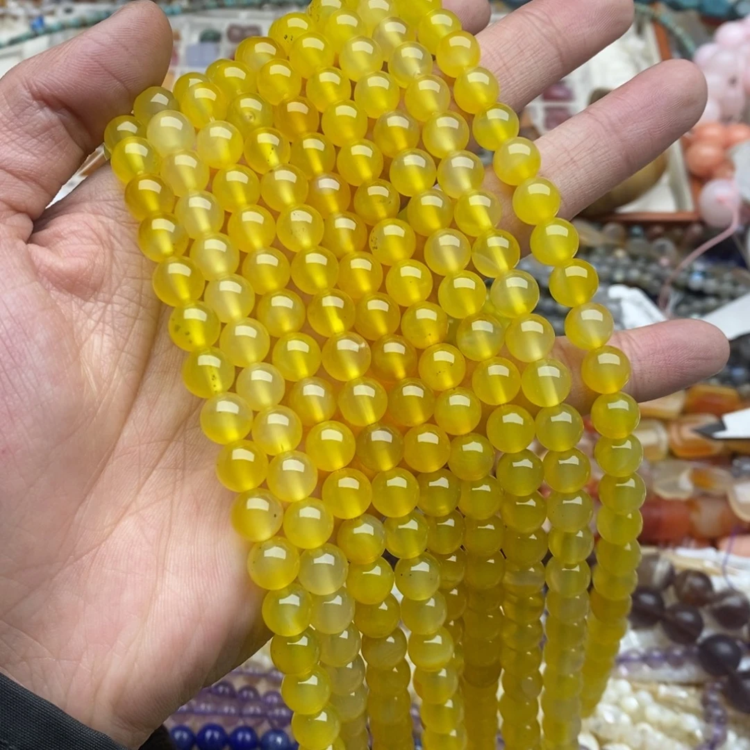 玛瑙/玉髓未镶嵌珠宝半成品一条天然8mm黄玛瑙圆珠