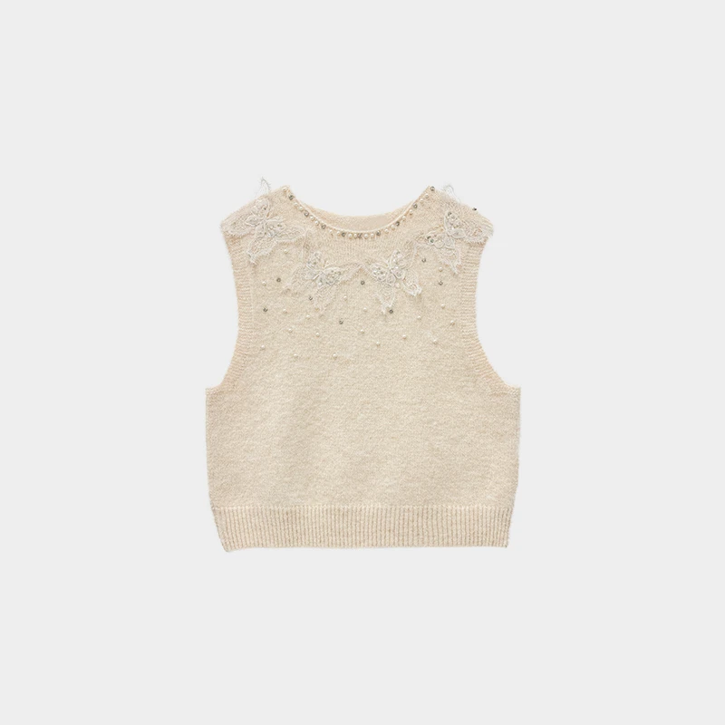 【现货秒发】洋洋优选-【白月光】秋冬新款钉钻蝴蝶结马甲毛衣YY70955