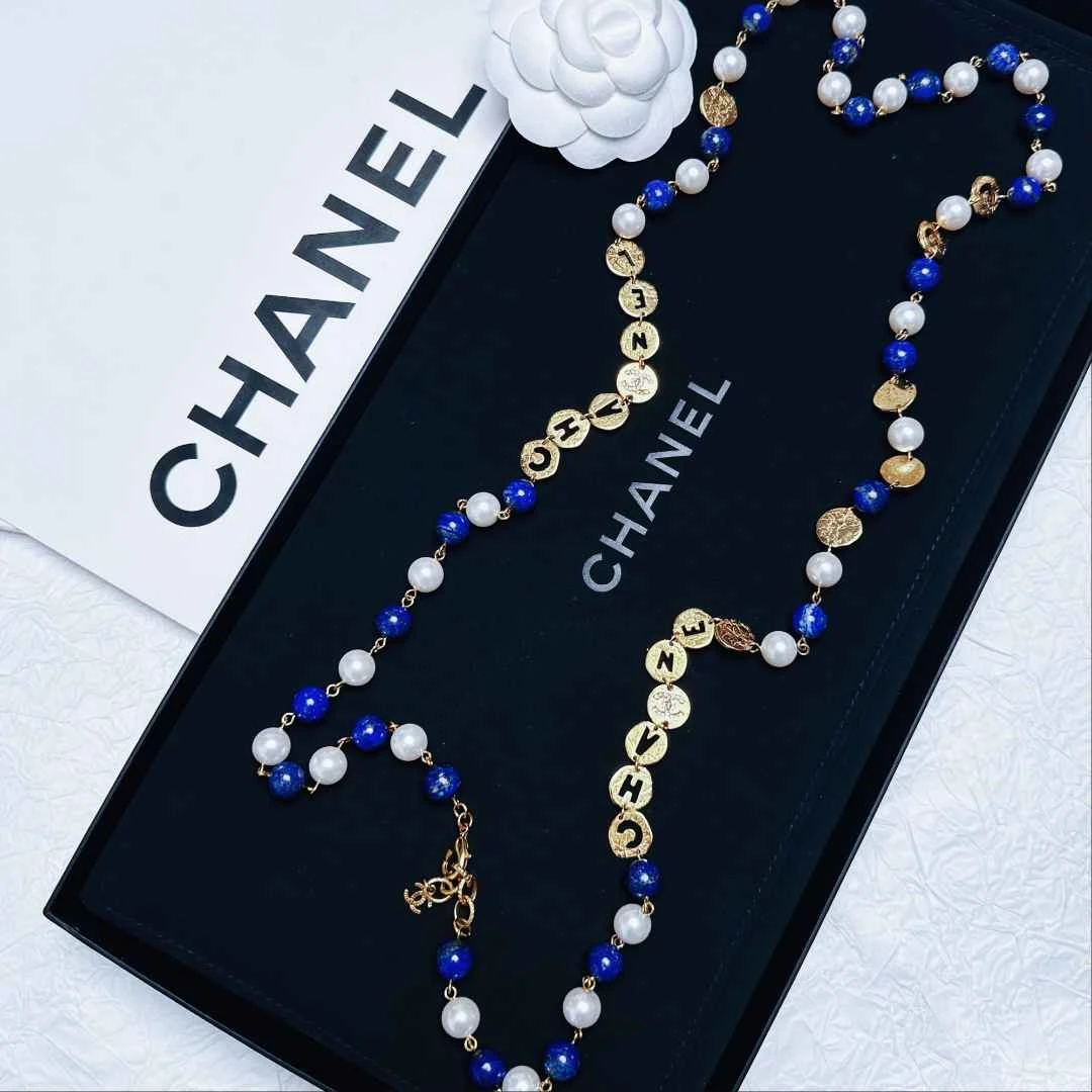 95新 Chanel/香奈儿 柚礼中古/香奈儿埃及蓝白字母项链LZ501369