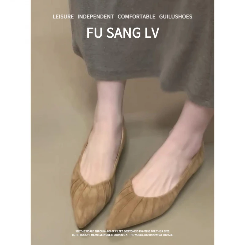 羊皮版！2025新款复古风尖头浅口平底单鞋不累脚气质款简约奶奶鞋