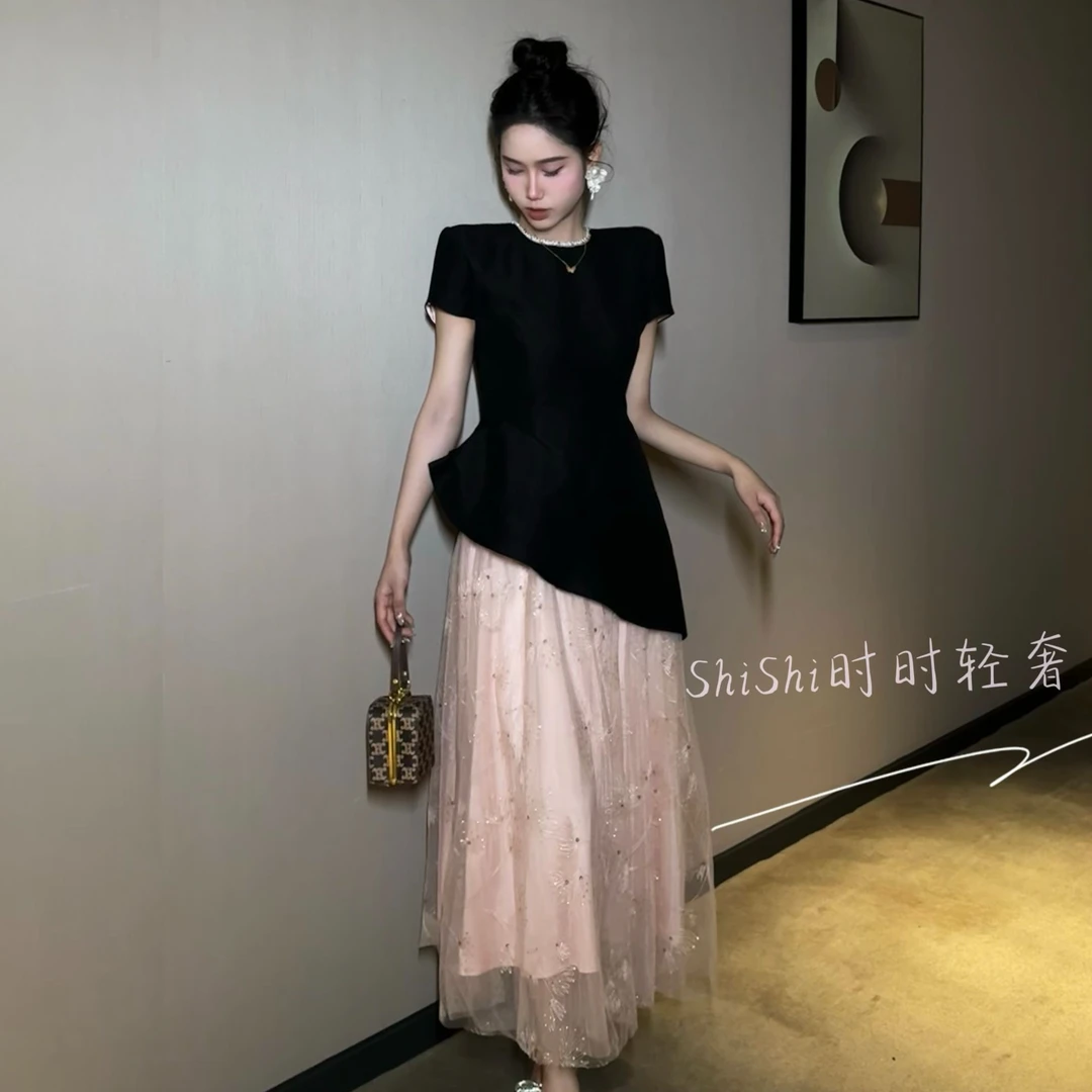 【时时原创】气质优雅仙女裙轻奢时尚法式拼接名媛宴会连衣裙21714