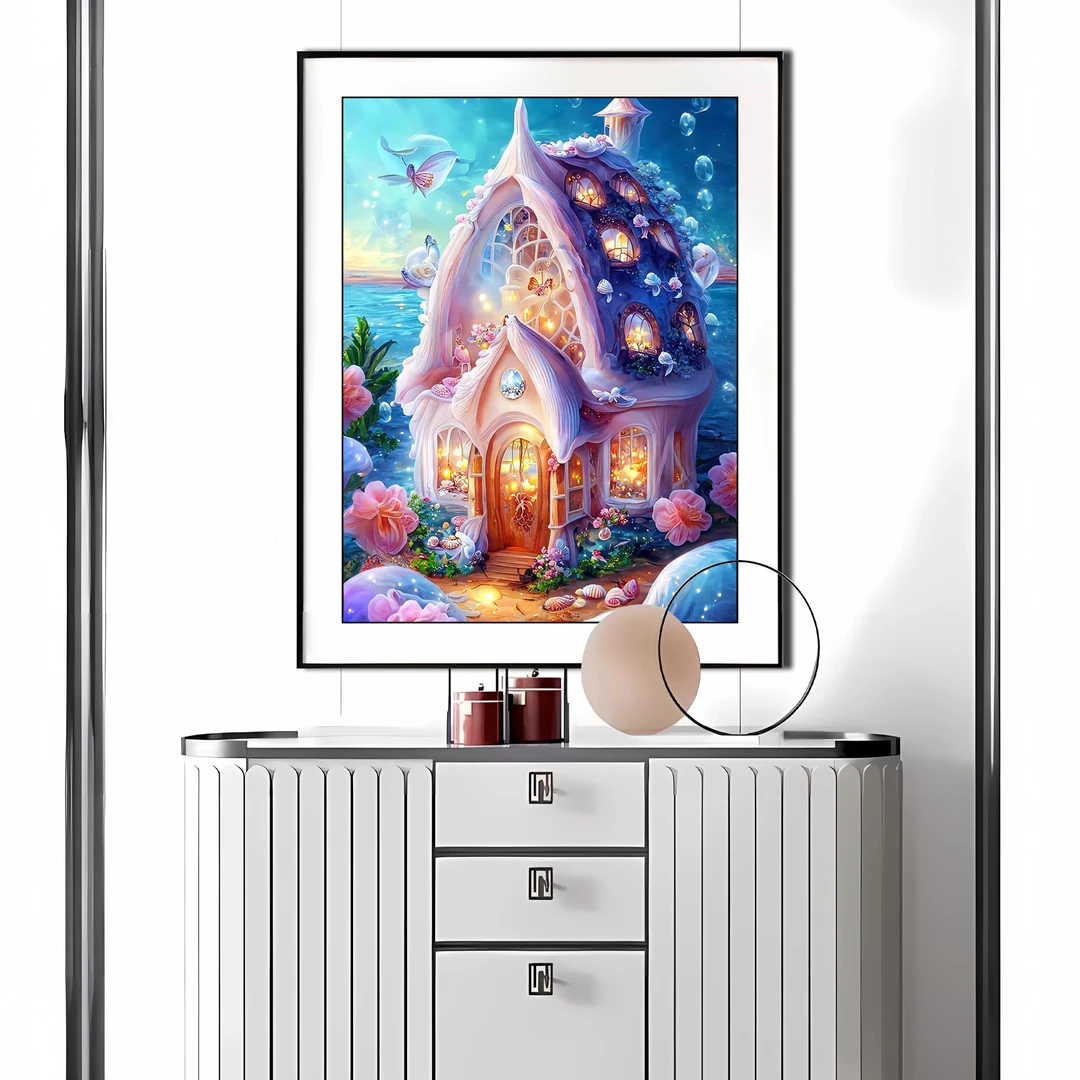 【新疆长绒棉双纱棉】5616紫色小屋十字绣小格38x51cm满绣35种绣线