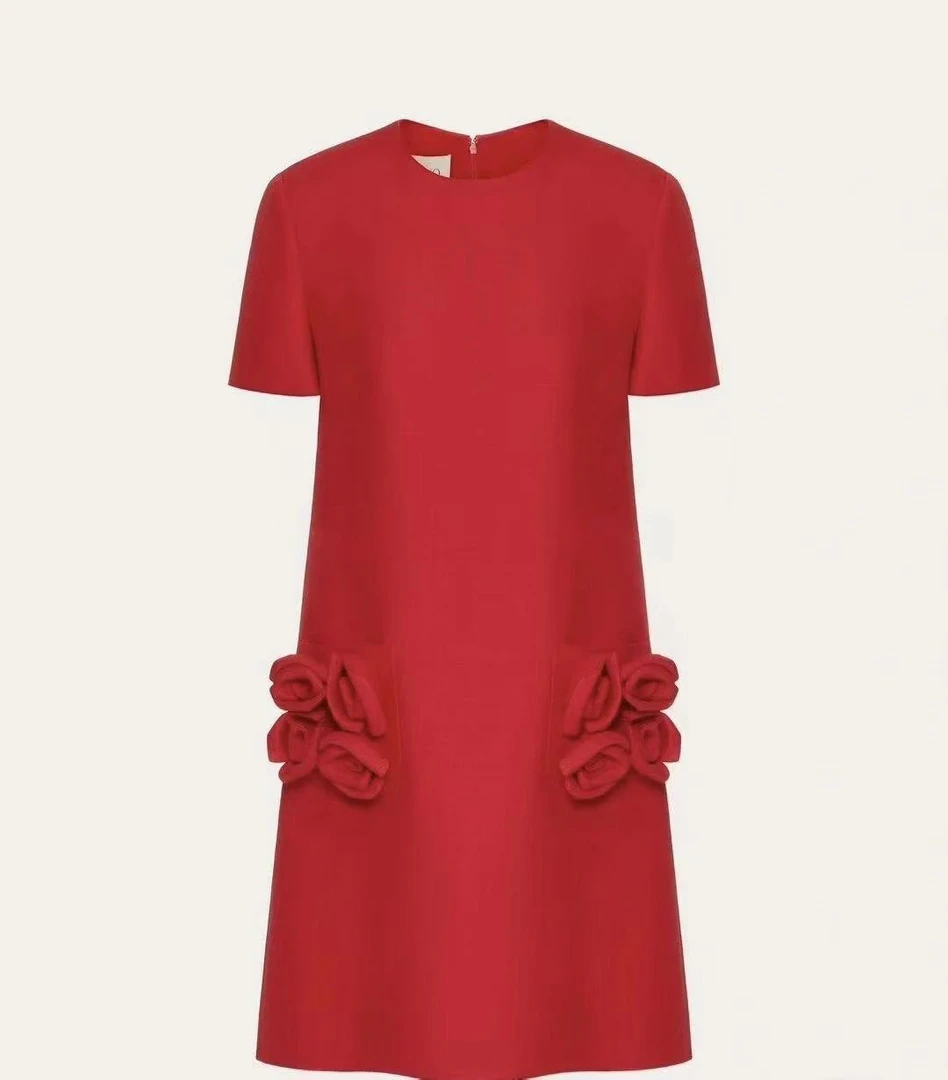 慕溢-602红色花朵连衣裙