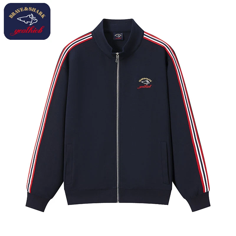 【官方正品】BRAVE＆SHARK/勇士鲨鱼卫衣男春秋开衫休闲运动立领外套