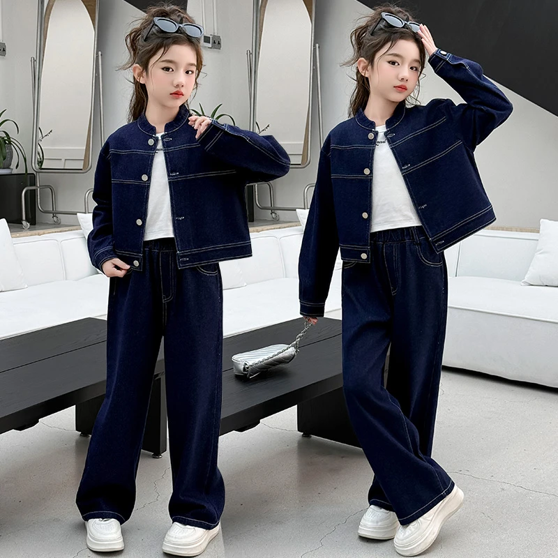 女童2025春秋新款爆款休闲简约牛仔套装6-12岁15中大童小女孩套装