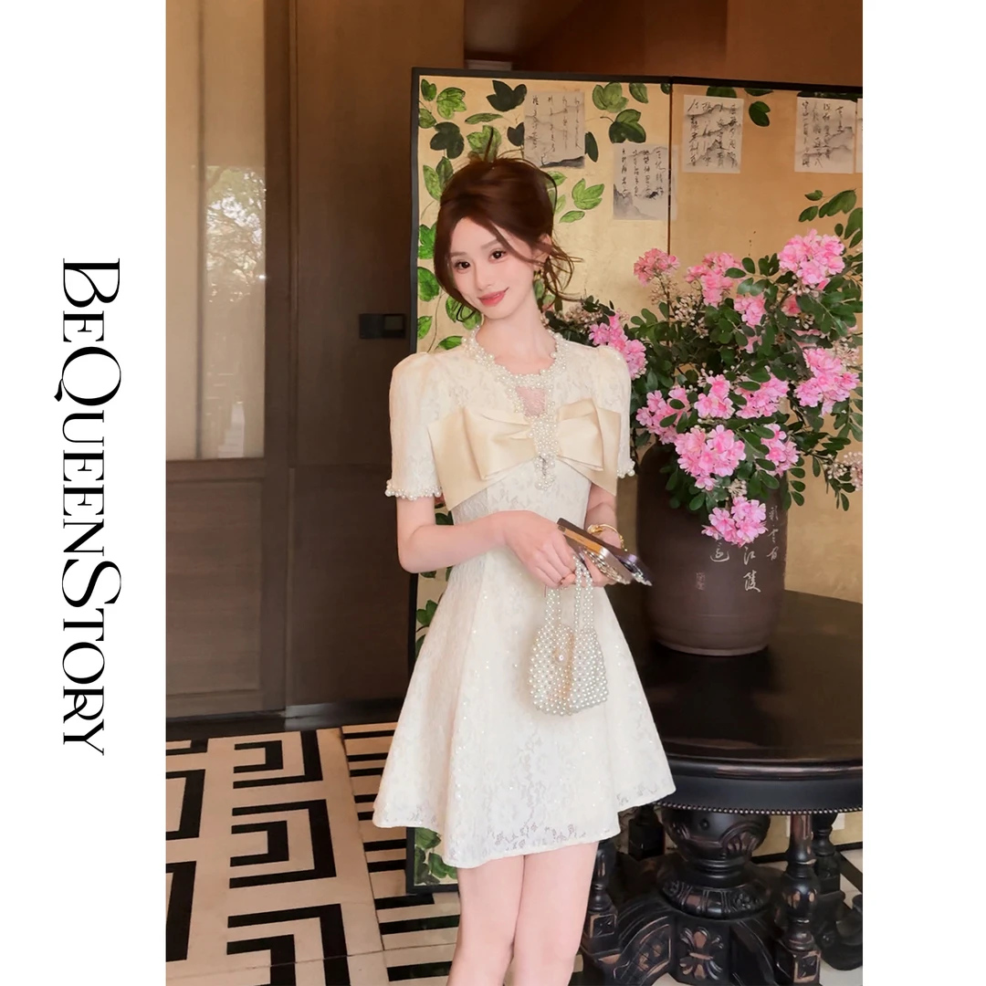 韩韩IU【香缇巴洛克】高定提花蕾丝面料圆领收腰连衣裙2025夏装新品