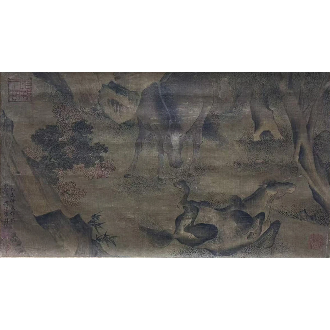 张穆 1655年作 秋林戏马 绢本立轴 26×48cm约1.2平尺；