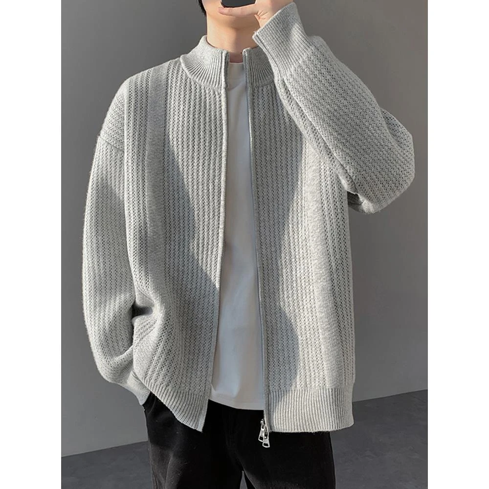 ICCLEK针织开衫男外套春秋季2025新款立领夹克宽松纯色休闲毛衣