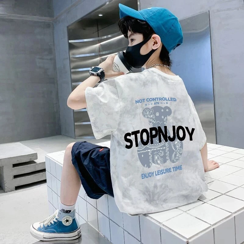 儿童短袖t恤圆领扎染童装夏季2025新款儿童宝宝半袖上衣中大童潮