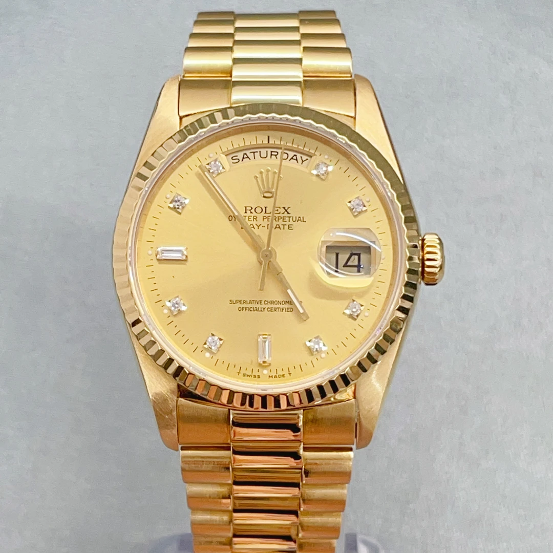 95新 Rolex/劳力士 星期日历型18K黄金原镶钻自动机械腕表18238