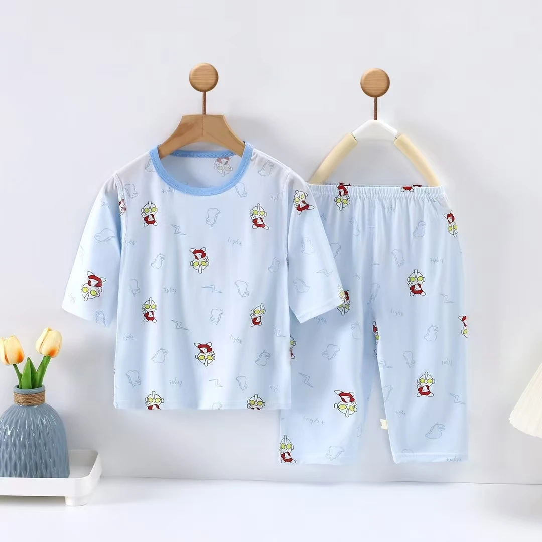 七分袖天丝莱赛尔套装男女宝夏季空调服